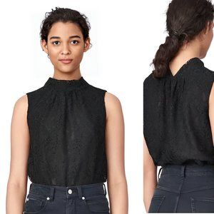 Rebecca Taylor Blouse Black Lace Mock Neck Sleeveless Pullover Top Size 6